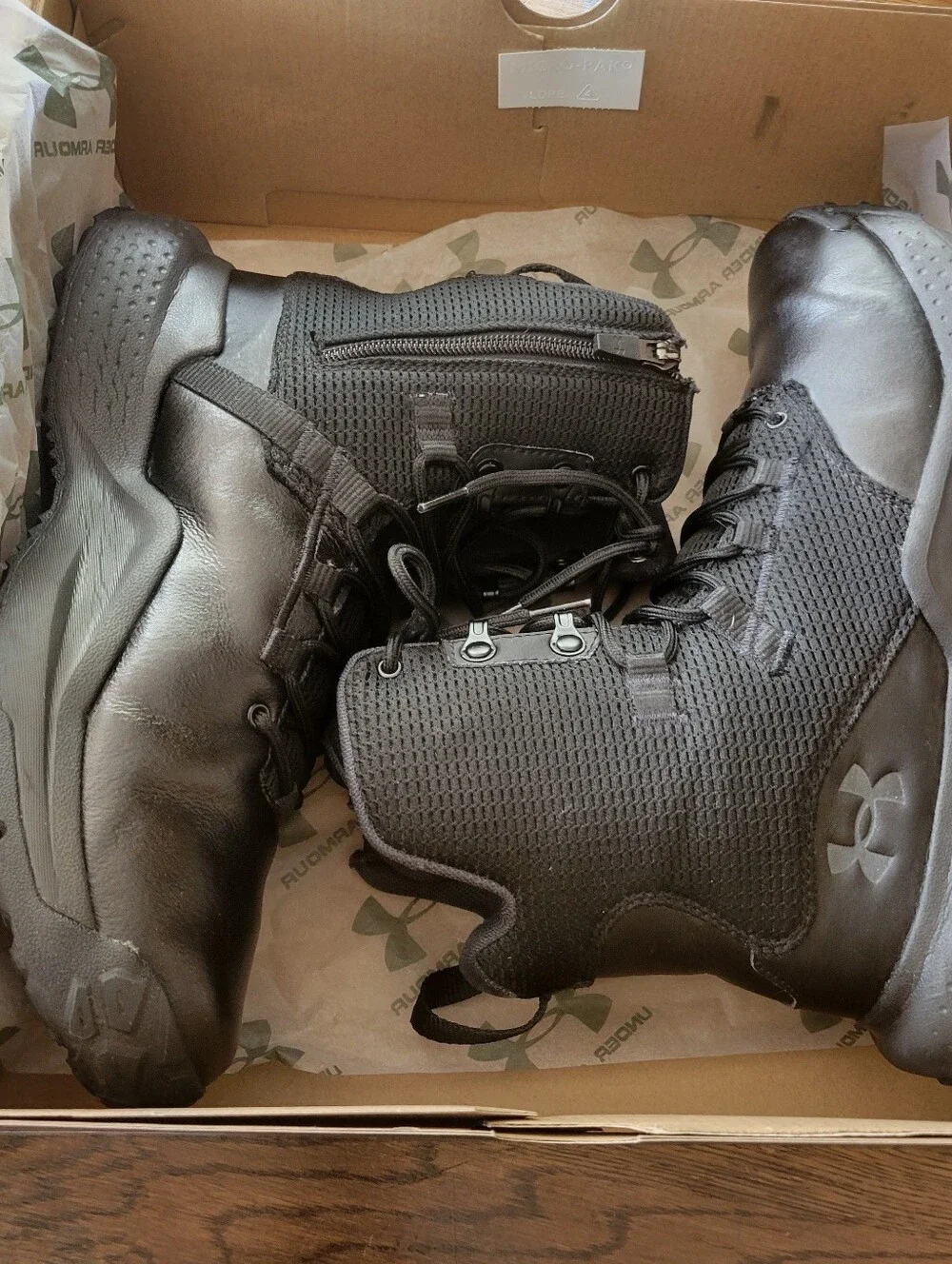Under Armour Men's Black Tactical Boots - All-Black Side Zip sz9